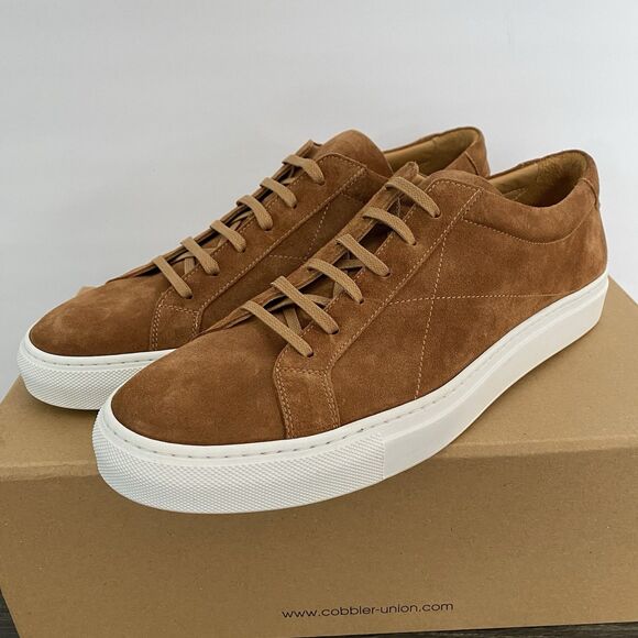 Cobbler Union Uno Sneaker Shoes Mens US 12 UK 11 Cognac Brown Suede Leather NEW - Picture 1 of 13